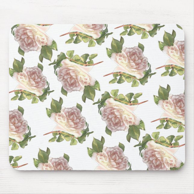 Blushing Ivory Peach Rose Mouse Mat (Front)