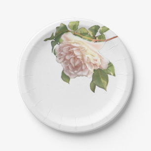 Blushing Ivory Peach Rose Paper Plate