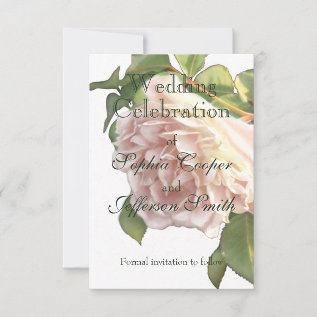 Blushing Ivory Peach Rose Save The Date (Front)