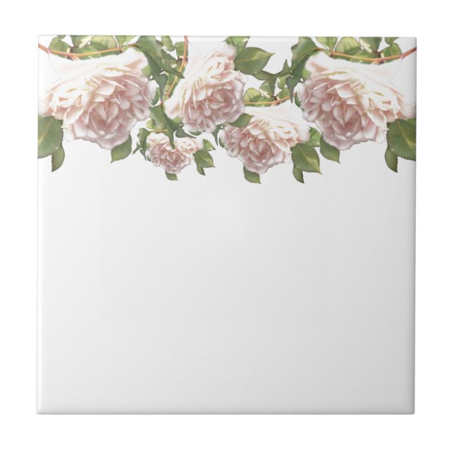 Blushing Ivory Peach Rose Tile (Front)