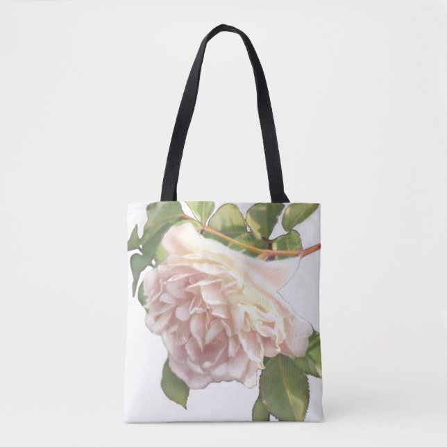 Blushing Ivory Peach Rose Tote Bag (Front)