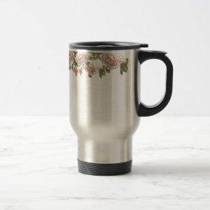 Blushing Ivory Peach Rose Travel Mug