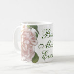 Blushing Ivory pink peach floral Rose Mum  Coffee Mug<br><div class="desc">A beautiful vintage design of romantic blushing ivory peach roses framed in green leaves.</div>