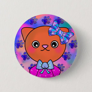 Blushing Kitty Cute Paw Prints Happy Smile 6 Cm Round Badge