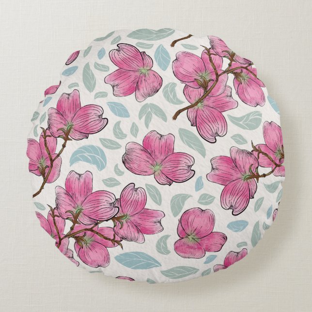Blushing Orchid Round Pillow – Petal Party Vibe (Front)