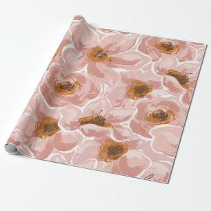 Blushing Peach Peony Watercolor Floral Wrapping Paper