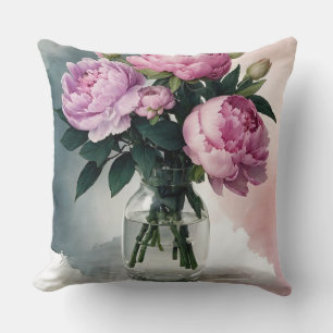 Blushing Peonies in Glass Vase Cushion