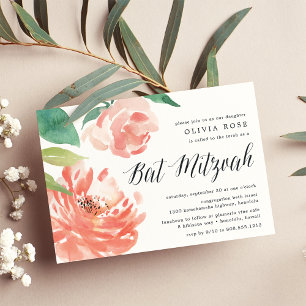 Blushing Peony   Bat Mitzvah Invitation