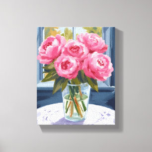 Blushing Peony Bouquet   Pink Flower Painting Canvas Print