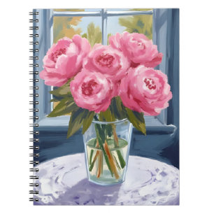 Blushing Peony Bouquet Pink Flower Painting Notebook