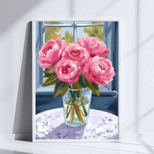 Blushing Peony Bouquet   Pink Flower Painting Poster