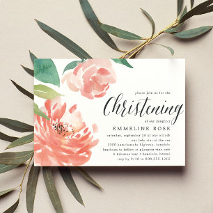 Blushing Peony   Christening Invitation