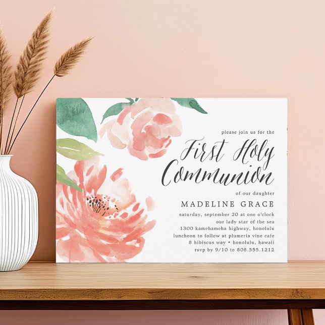 Blushing Peony | First Holy Communion Invitation (Creator Uploaded)