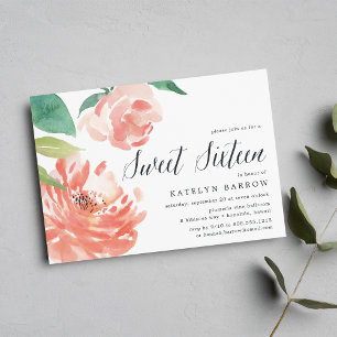 Blushing Peony   Sweet Sixteen Invitation