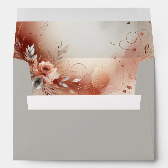 Blushing Petals and Silver Swirls Wedding Envelope (Back (Bottom))