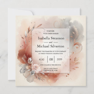 Blushing Petals and Silver Swirls Wedding Invitation