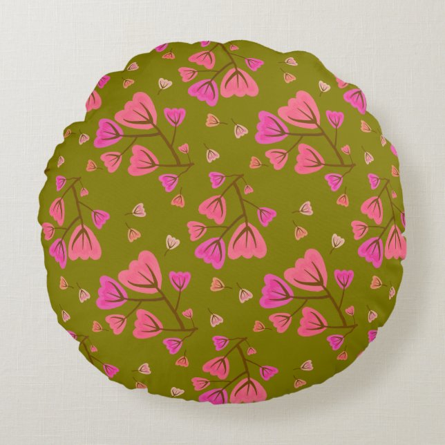 Blushing Petals Round Accent Pillow (Front)