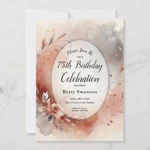 Blushing Petals Silver Swirls Birthday Party Invitation