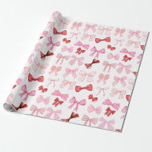Blushing Pink and Red Bows Wrapping Paper