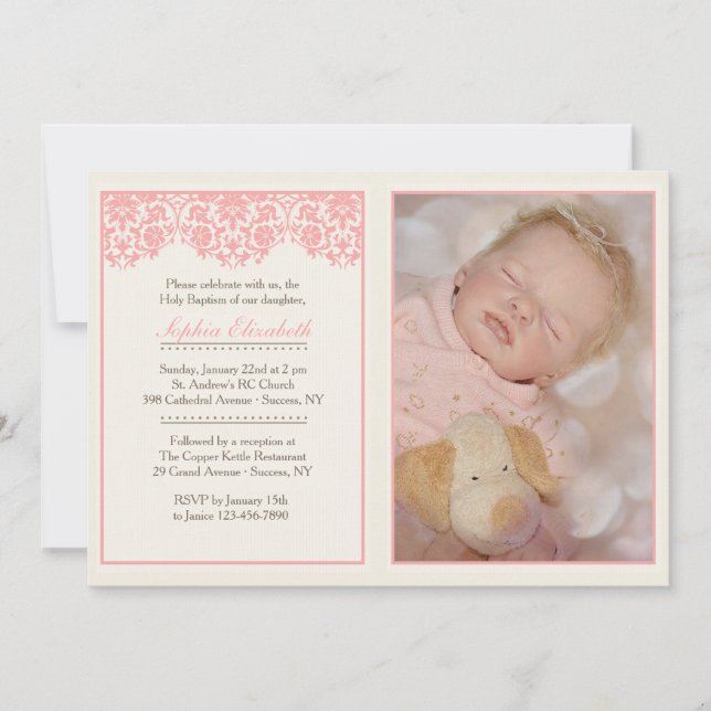 Blushing Pink Baptism Photo Invitation (Front)