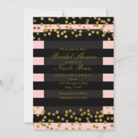 Blushing Pink & Black Stripes Gold Faux Foil Dots