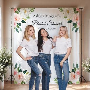 Blushing Pink Floral Bridal Shower Photo Backdrop Tapestry