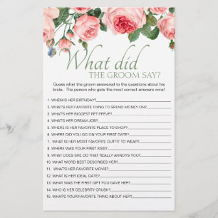 Blushing Pink Floral Game What Would the Groom Say Flyer