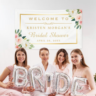 Blushing Pink Floral Gold Frame Bridal Shower Banner