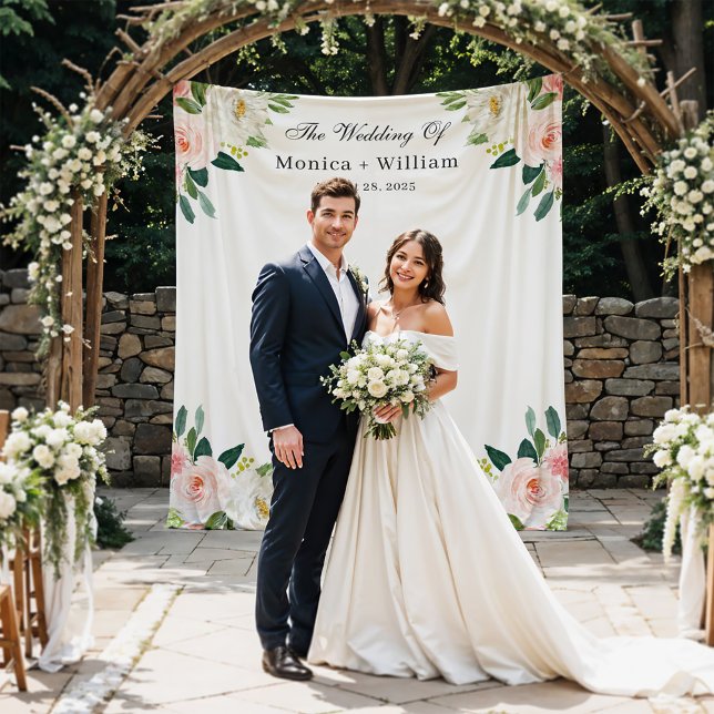 Blushing Pink Floral Wedding Photo Backdrop Tapestry (Creator Uploaded)