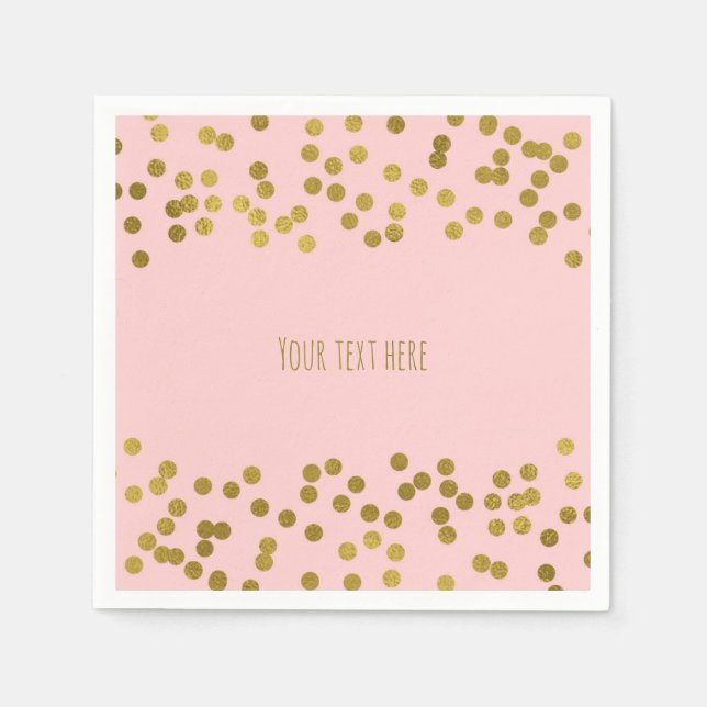 Blushing Pink & Gold Faux Foil Confetti Dots Napkin (Front)