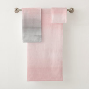 Blushing Pink & Grey Modern Watercolor Girly Glam Bath Towel Set