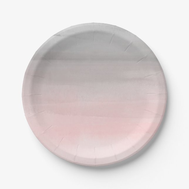 Blushing Pink Grey Modern Watercolor Ombre Chic Paper Plate (Front)