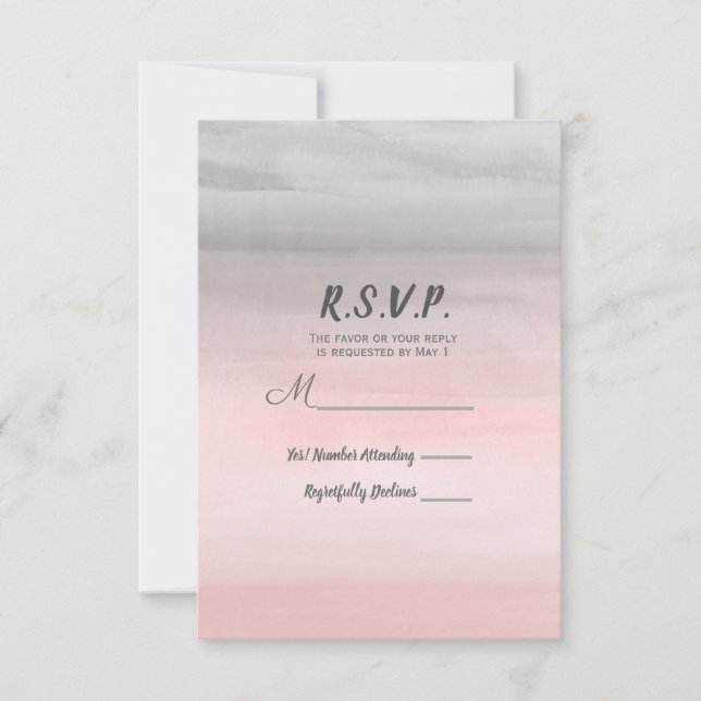Blushing Pink & Grey Modern Watercolor RSVP Reply (Front)