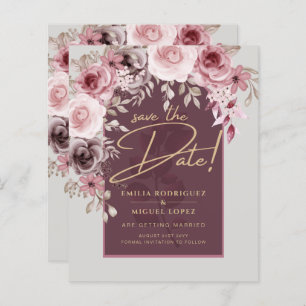 Blushing Pink Maroon Floral Wedding SAVE THE DATE
