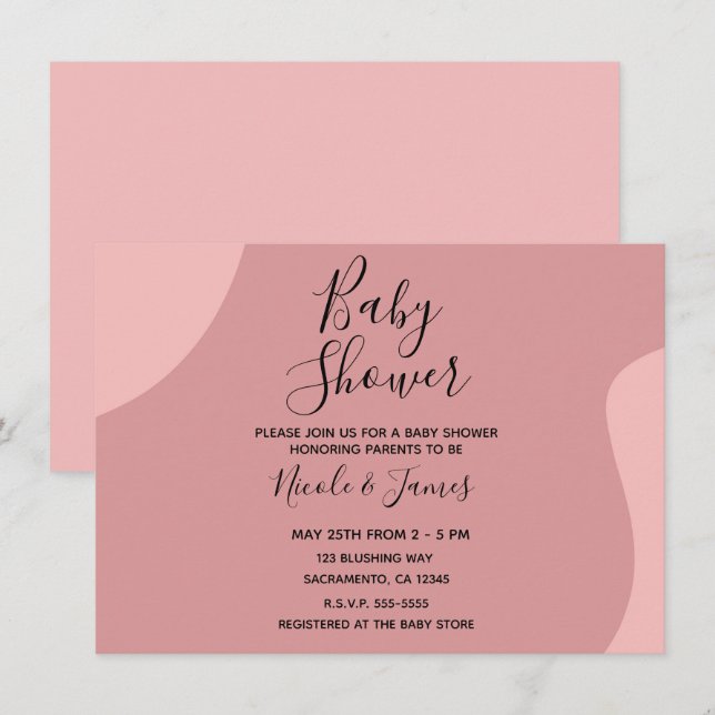 Blushing Pink Mauve Modern Minimal Baby Shower Inv Invitation (Front/Back)