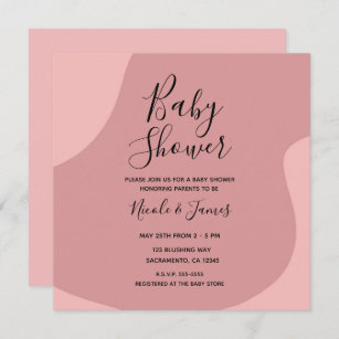 Blushing Pink Mauve Modern Minimal Baby Shower Invitation