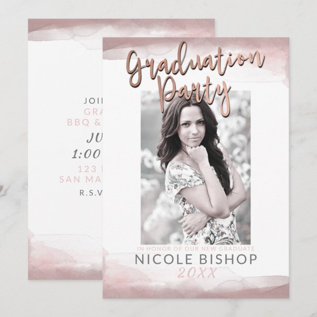 Blushing Pink Modern Chic Blush Graduation Party Invitation (Front/Back)
