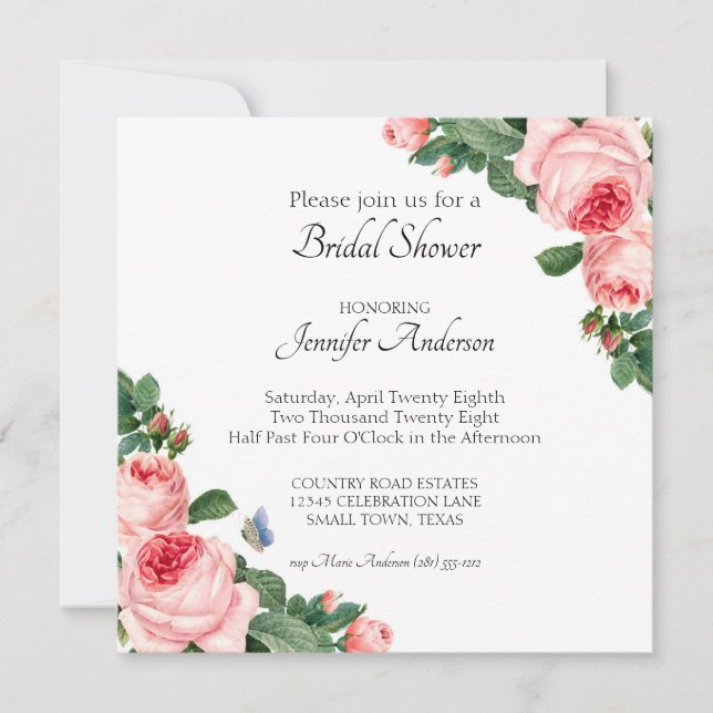 Blushing Pink Rose Bridal Shower Invitation (Front)