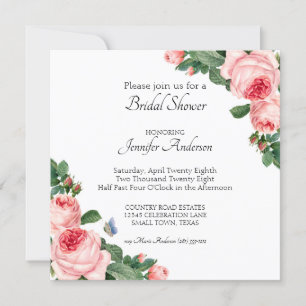 Blushing Pink Rose Bridal Shower Invitation