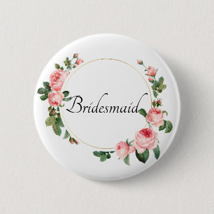Blushing Pink Rose Bridesmaid 6 Cm Round Badge