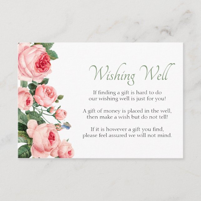 Blushing Pink Rose Floral Elegant Wishing Well Enclosure Card (Front)