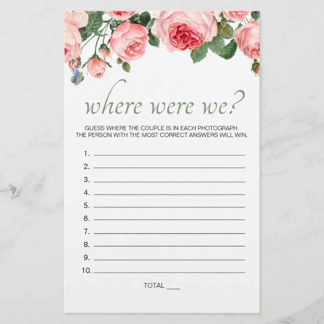 Blushing Pink Rose Floral Game Where Were We Flyer (Front)