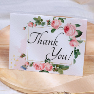 Blushing Pink Rose Floral Thank You Card