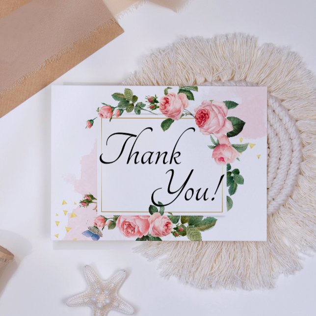 Blushing Pink Rose Floral  Thank You Card (Creator Uploaded)