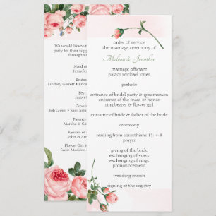 Blushing Pink Rose Floral Wedding Program Programme