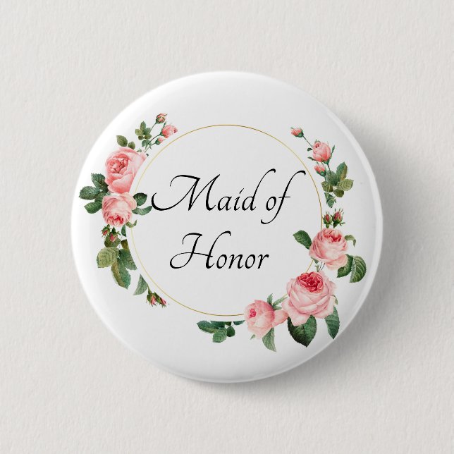 Blushing Pink Rose Maid of Honour 6 Cm Round Badge (Front)