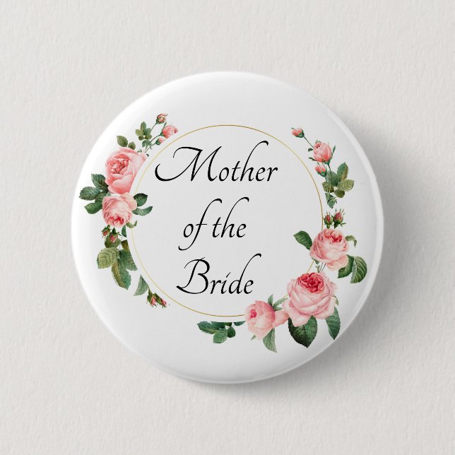 Blushing Pink Rose Mother of the Bride 6 Cm Round Badge (Front)