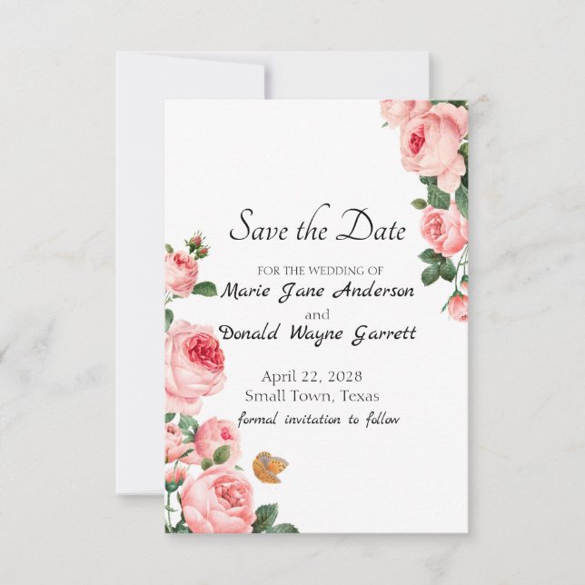 Blushing Pink Rose Save The Date (Front)