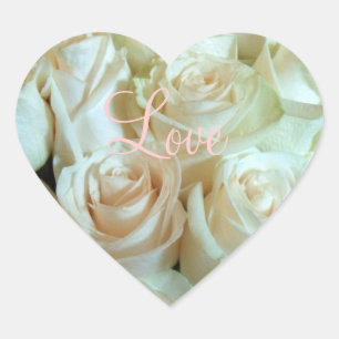 Blushing Pink Roses "Love! Flowers!" Heart Sticker