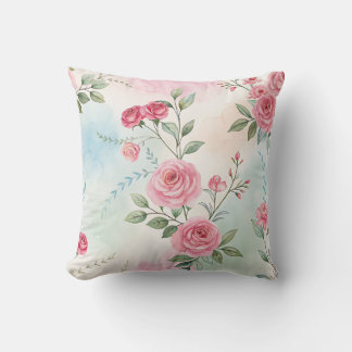 Blushing Pink Roses With Watercolor Design Pillow